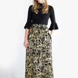 Gold on Black Shroomed Maxi Skirt