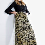 Gold on Black Shroomed Maxi Skirt