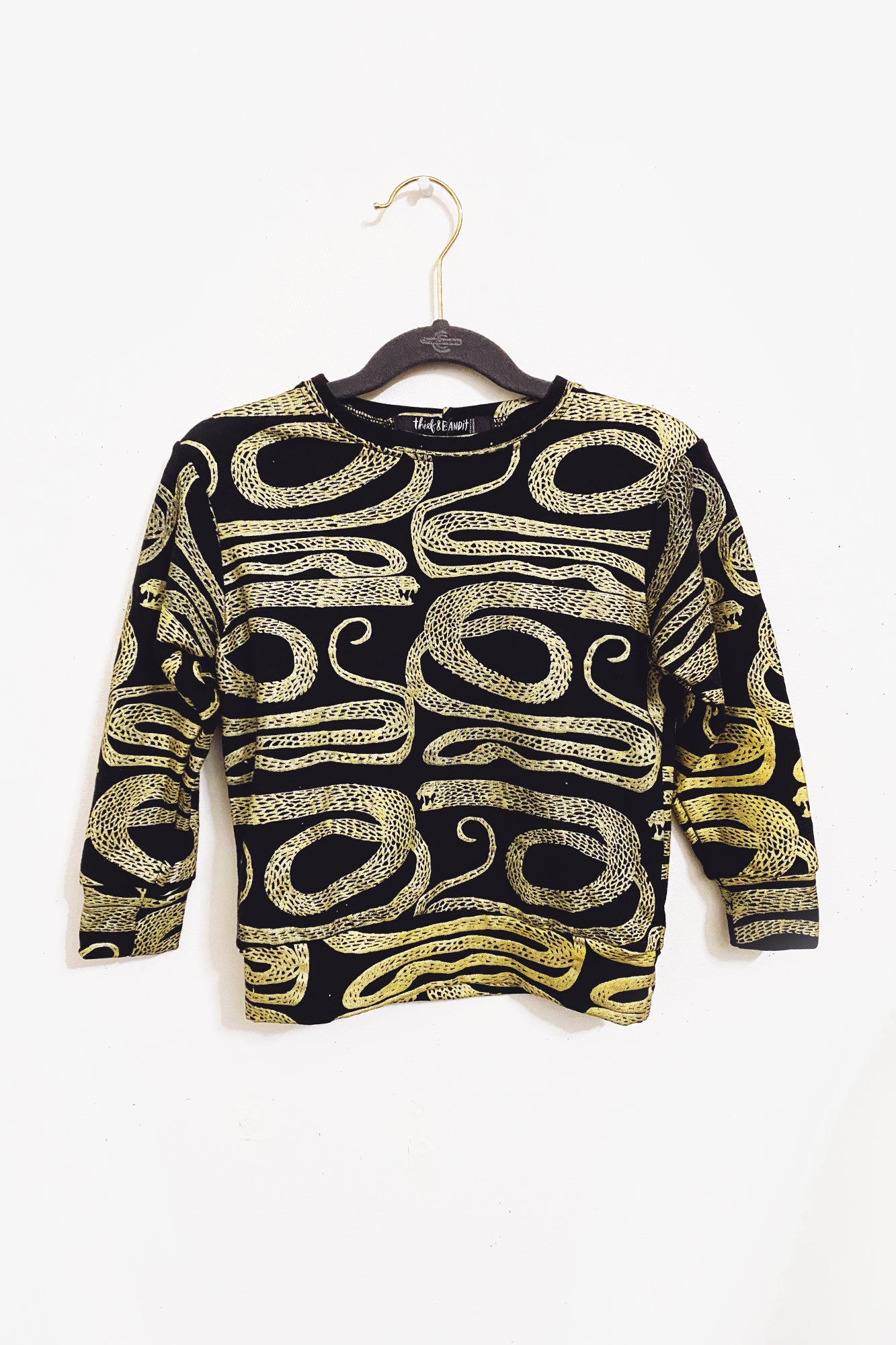 Gold on Black Serpent Kids French Terry Sweatshirt in Size 3T and 4T