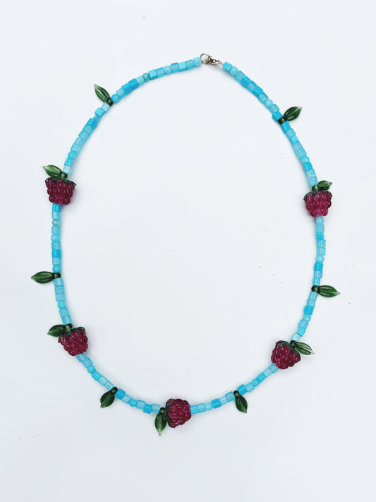 One of a kind glass bead necklace in Turquoise Raspberry