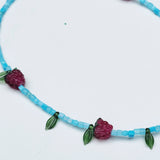 One of a kind glass bead necklace in Turquoise Raspberry