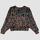 Black 'Curio' on Red Sand Storm Cropped Pullover (Sizes 1, 2, & 3)