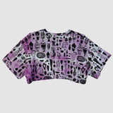 Black 'Curio' on Hyacinth Cropped Loose Tee