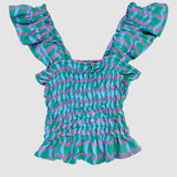 Mollie Flutter Sleeve Shirred Blouse in Lakeside 'Wavy Plaid'