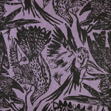 'Birds of Prey' on Lilac Raw Silk by the Metre