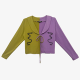 Serpent Split Women's Tie Cardigan in Chartreuse/Violet in Size 2 (L/XL)