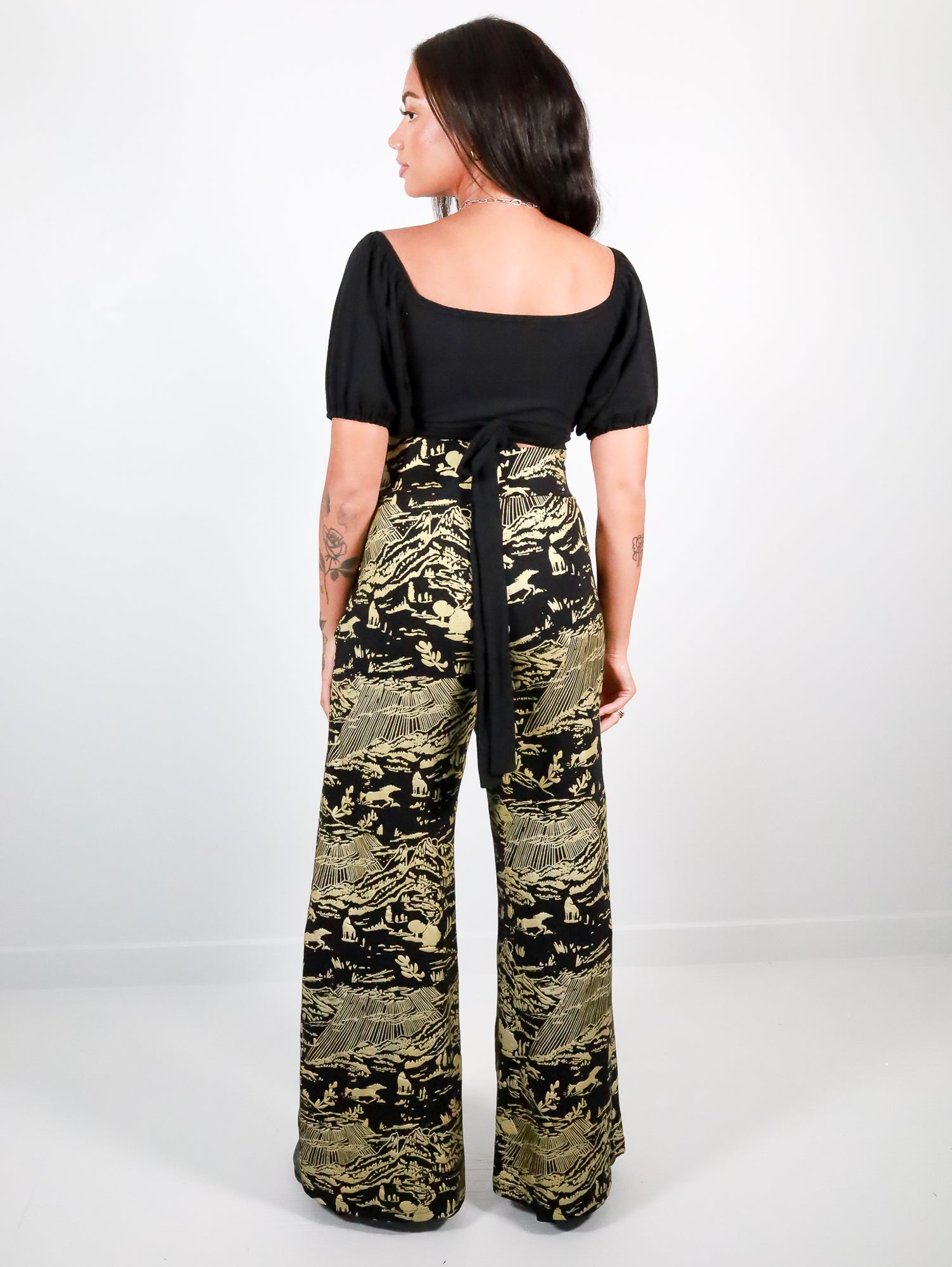 Gold on Black Shadow Canyon High Waisted Wide Leg Pants - Thief and Bandit