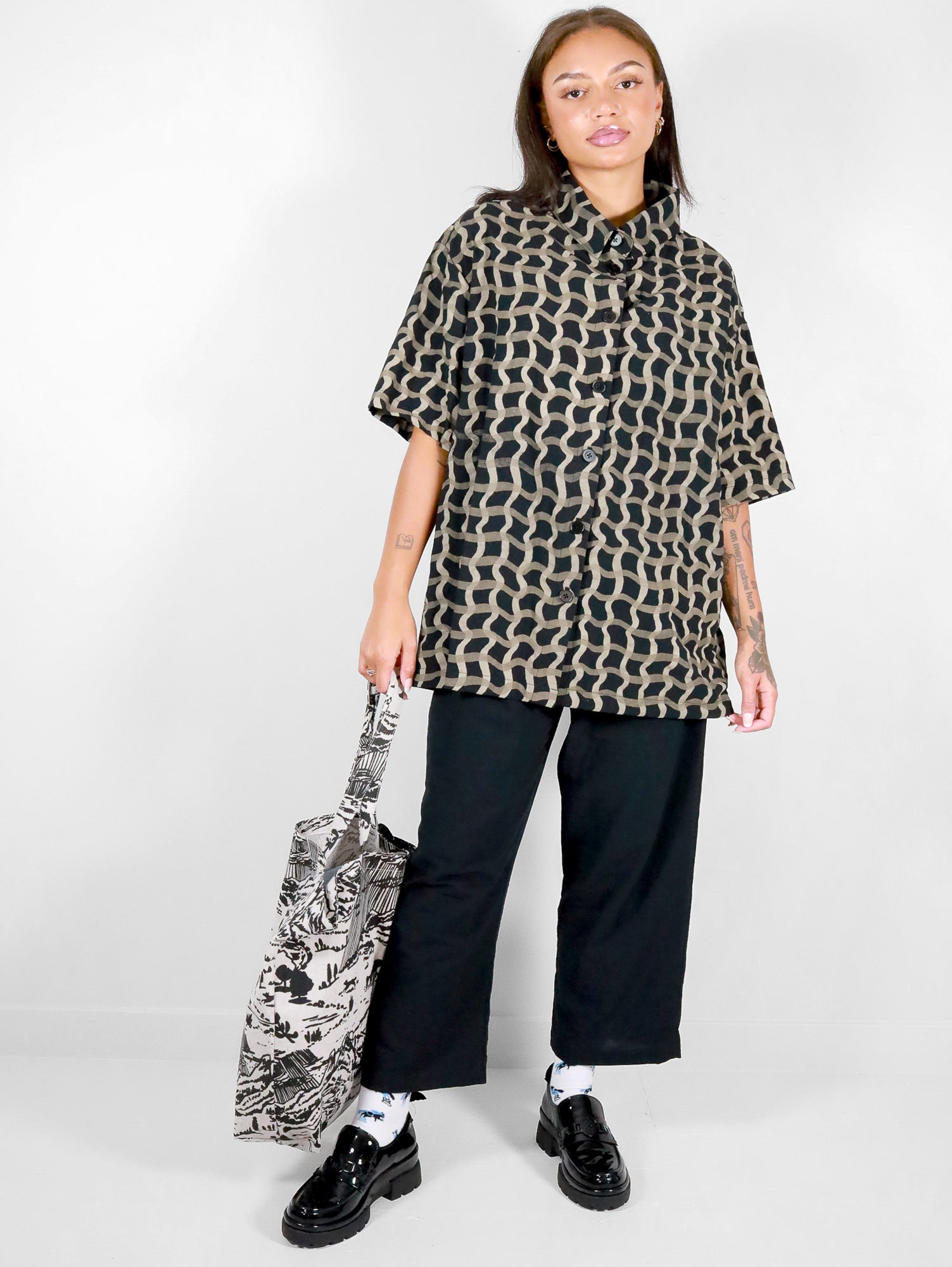 Wavy Plaid Crêpe Button Up - Thief and Bandit